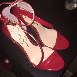Red strappy heels
